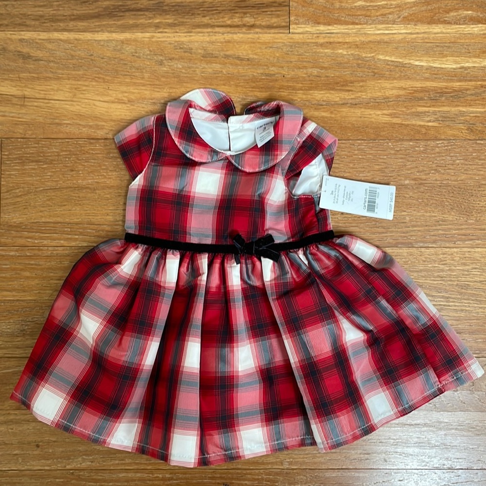 Carters NWT Girls 3m Red/Black/White Plaid Dress